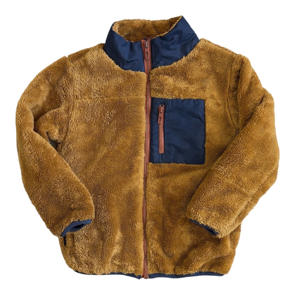 Tommy Bahama Youth Faux Fur Fleece Jacket Brown Navy Full Zip Size Small 7/8